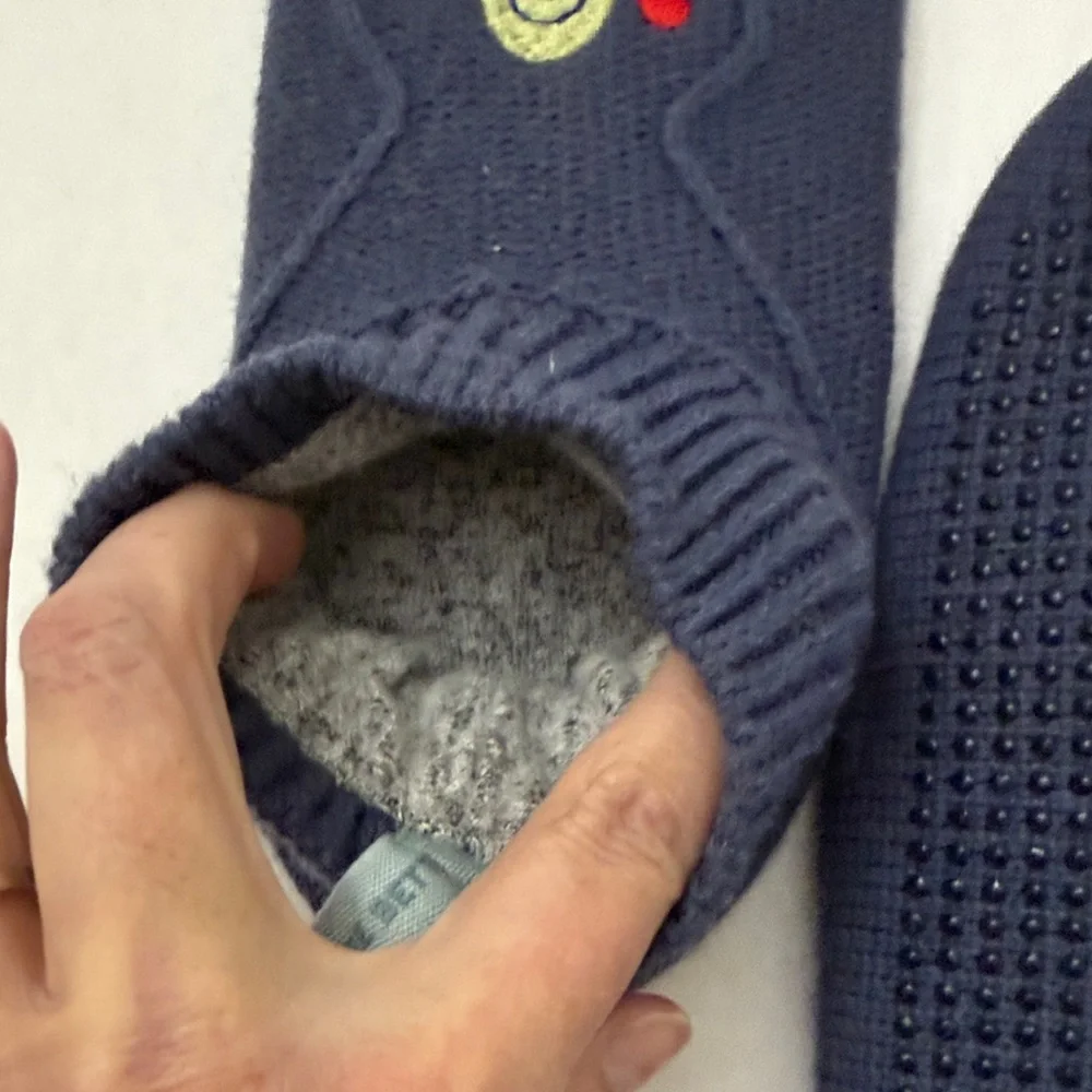 Bombas Navy Blue Kids Slippers with Yellow & Red Snail Embroidery